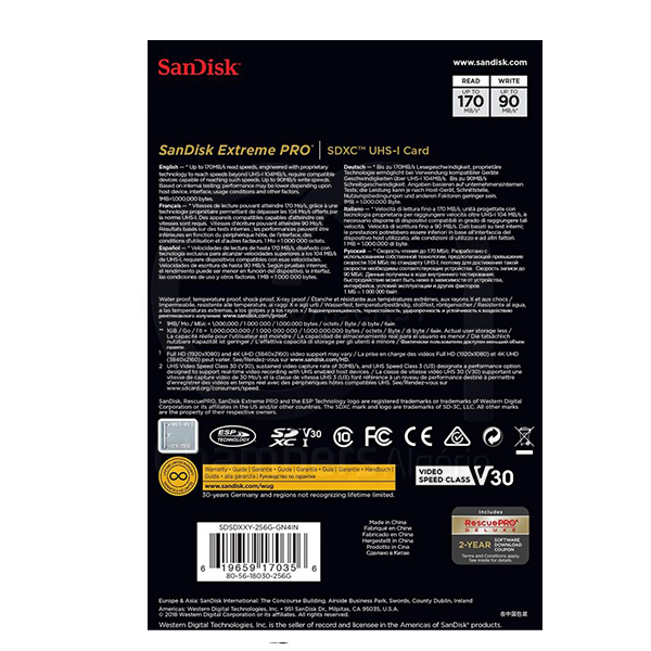Carte mémoire SDXC SanDisk Extreme PRO 256 Go jusqu'à 170 Mo/s – Image 3